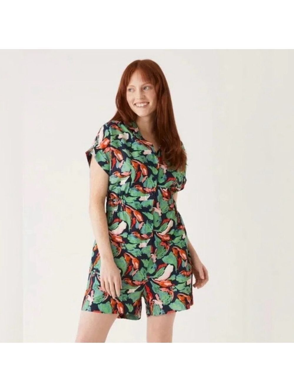 Frank And Oak Tencel linen blend tropical print shorts romper playsuit Small
